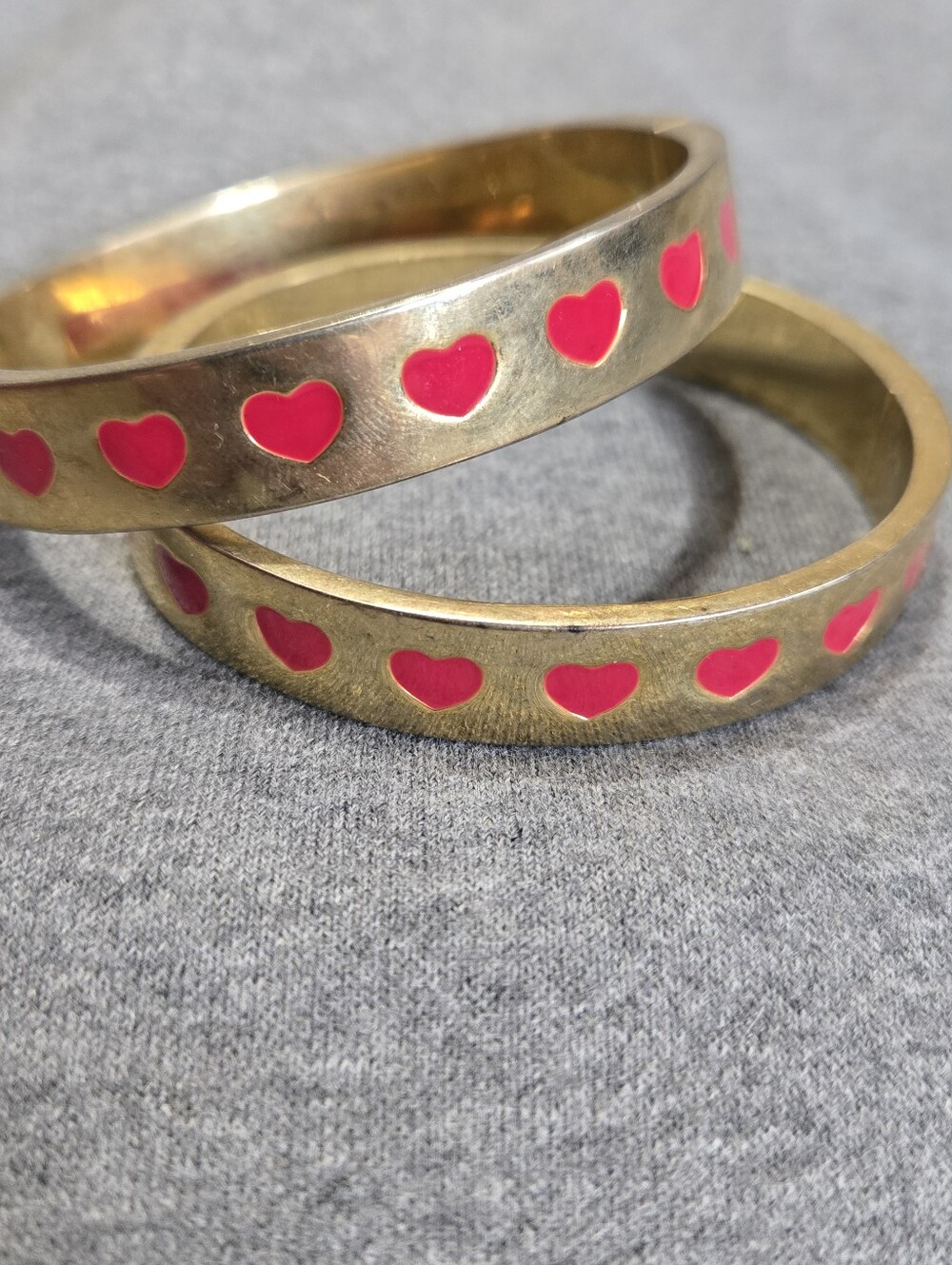 2 Talbots Hinged Bangle Bracelets Gold Tone Red Hearts